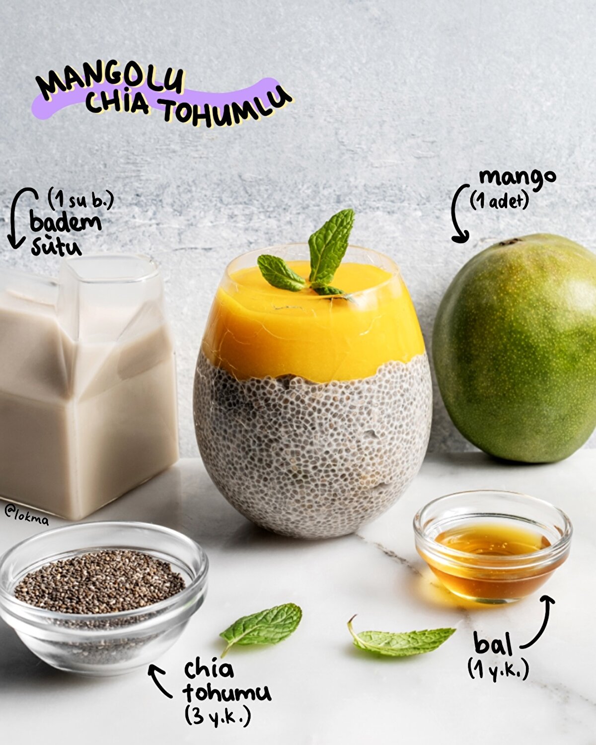 🥭CHİA TOHUMLU MANGOLU
1 olgun mango
1 su bardağı badem sütü (ya da inek sütü)
3 yemek kaşığı chia tohumu
1 yemek kaşığı bal

Yapılışı
-Chia tohumunu badem sütünün içinde 15 dakika bekletin.
-O sırada mangoyu soyun ve bir kaseye alın.
-Üzerine balı ilave edip blenderdan geçirin.
-Şimdi meyveyi chia tohumlu badem sütüyle birleştirin.
-Porsiyonlara ayırıp buzdolabında soğutun.