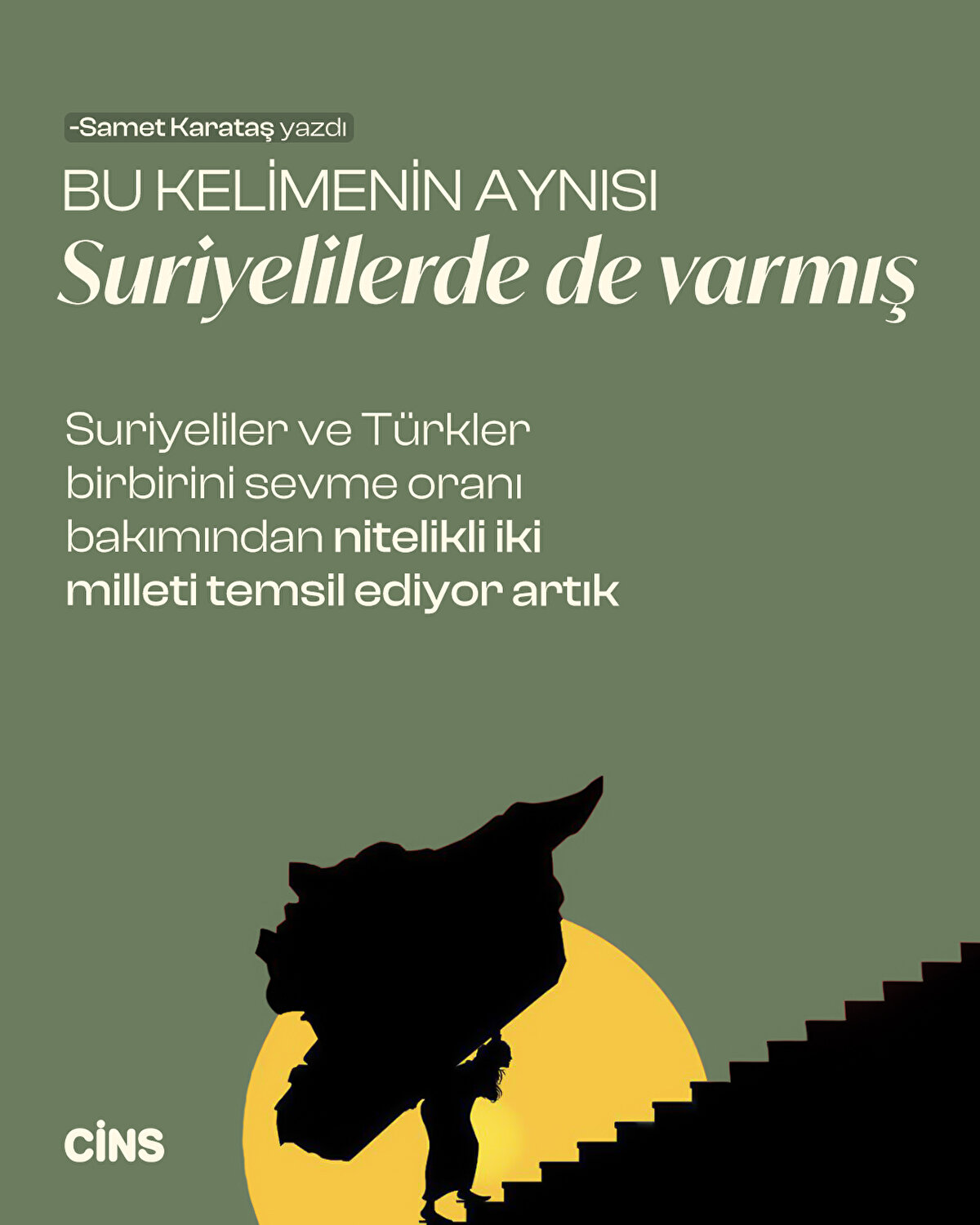 BU KELİMENİN AYNISI
SURİYELİLERDE
DE VARMIŞ

Suriyeliler ve Türkler
birbirini sevme oranı bakımından nitelikli iki
milleti temsil ediyor artık