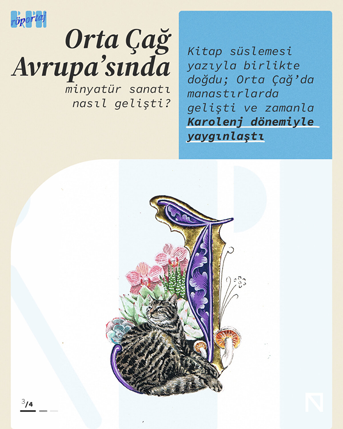 Kitap süslemesi yazıyla birlikte doğdu; Orta Çağ’da manastırlarda gelişti ve zamanla Karolenj dönemiyle yaygınlaştı