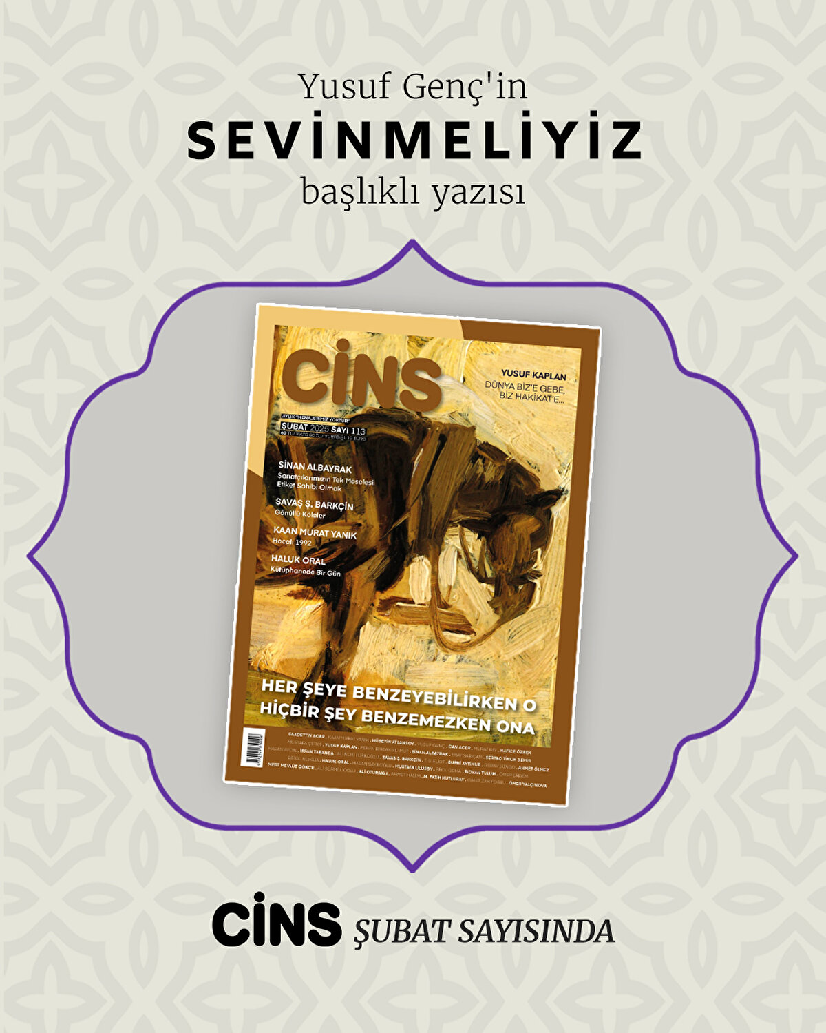 Yusuf Genç'in Sevinmeliyiz başlıklı yazısı Cins Şubat sayısında 