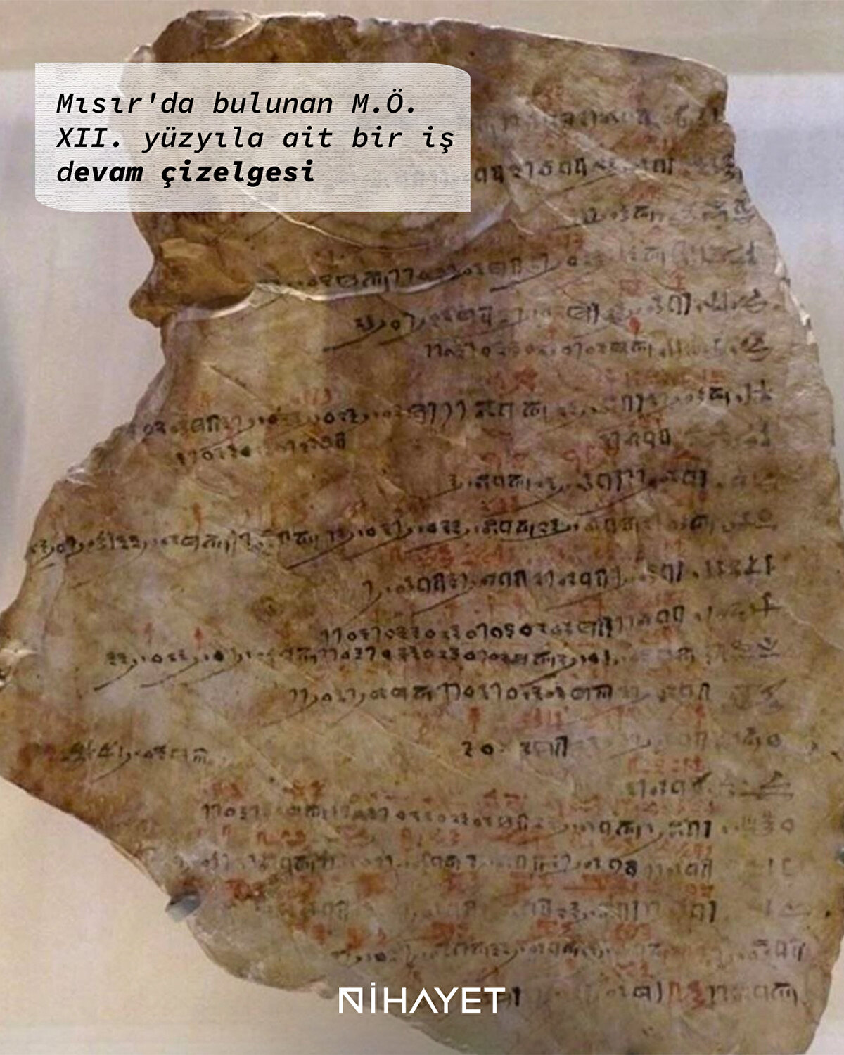 Mısır'da bulunan M.Ö. XII. yüzyıla ait bir iş devam çizelgesi 