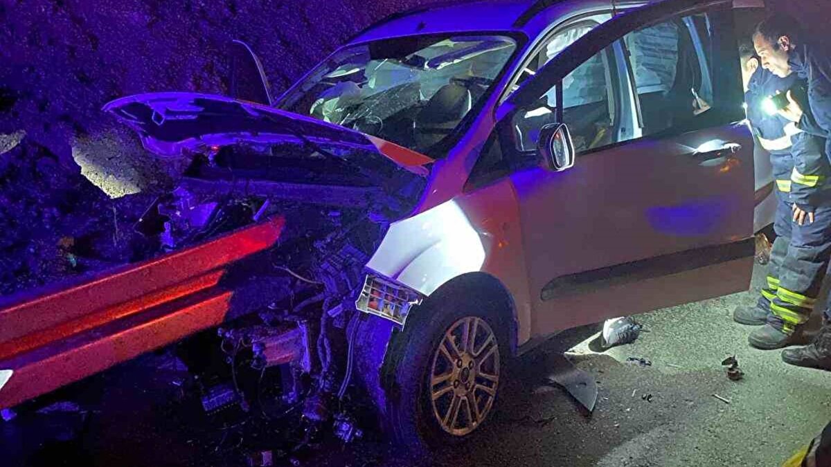 Edinilen bilgiye göre 55 AHH 366 plakalı ticari araç sürücüsünün direksiyon hakimiyetini kaybetmesi üzerine bariyere ok gibi saplandı.