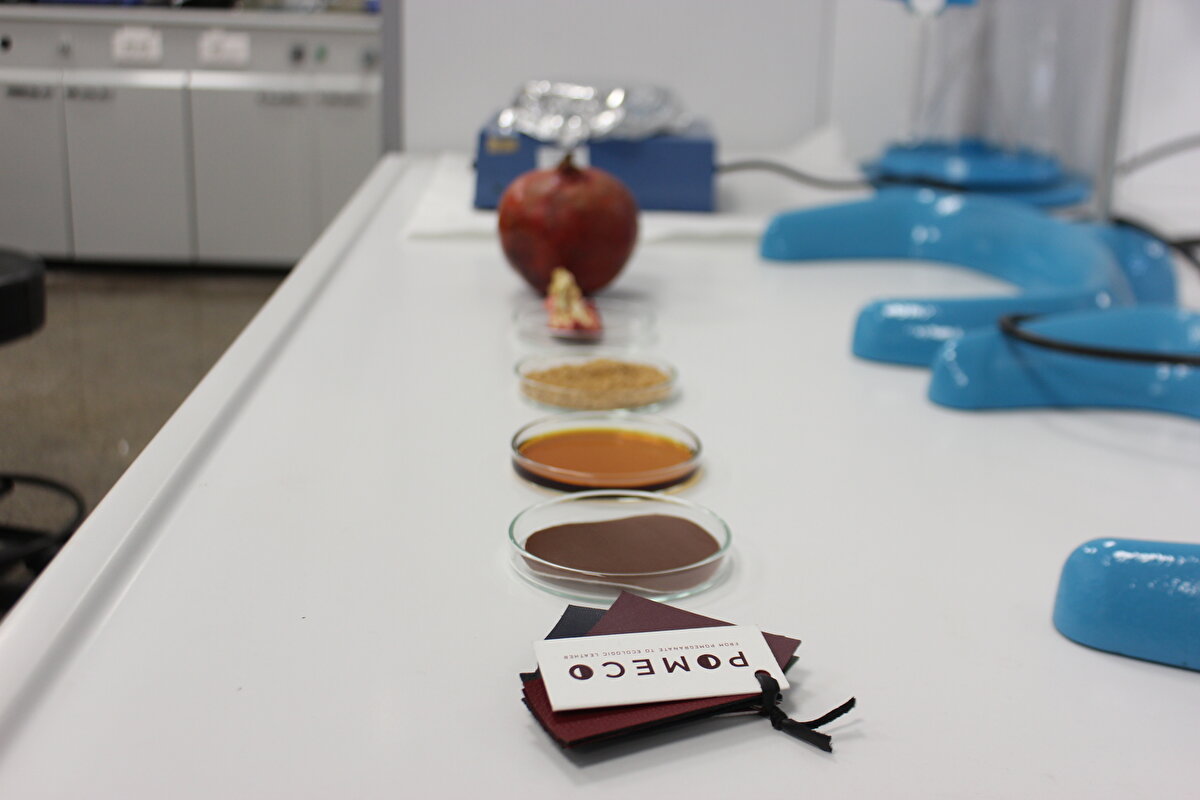 "Solvent ve su kullanmıyoruz"<br><br>Nar kabuğundan geliştirdikleri vegan deriyi çevreye dost bir ürün olarak nitelendiren Tüysüzoğlu, "Çevresel etki olarak bunu hayvansal deriyle kıyasladığınız zaman emisyonda 15 kat bir azaltım oluyor. 1 metrekare hayvansal deri üretimi esnasında bir insanın 2 senelik temiz su ihtiyacı kadar atık su oluşuyor, biz bu üretimle hiçbir şekilde atık su da çıkarmıyoruz. Ayrıca emisyonu da azaltıyoruz ve tamamen solventsiz (çözücüsüz) bir üretim gerçekleştiriyoruz." dedi.<br><br>Geliştirdikleri ürünün kütlesinin yüzde 40'ının nar kabuğu, onun dışında kalan kısmının ise tamamen nişasta bazlı, biyo bazlı poliüretanlardan oluştuğunu kaydeden Tüysüzoğlu, yeni nesil vegan deri üretmekle kalmadıklarını, aynı zamanda sorumlu üretim gerçekleştirdiklerini ifade etti.<br><br>Tüysüzoğlu, "Tarımsal atık kullanmak ve petrol kökenli girdileri azaltmak bu sorumlu üretimin en önemli unsurlarından. Bunun yanı sıra hiç solvent ve su kullanmıyoruz." diye konuştu.