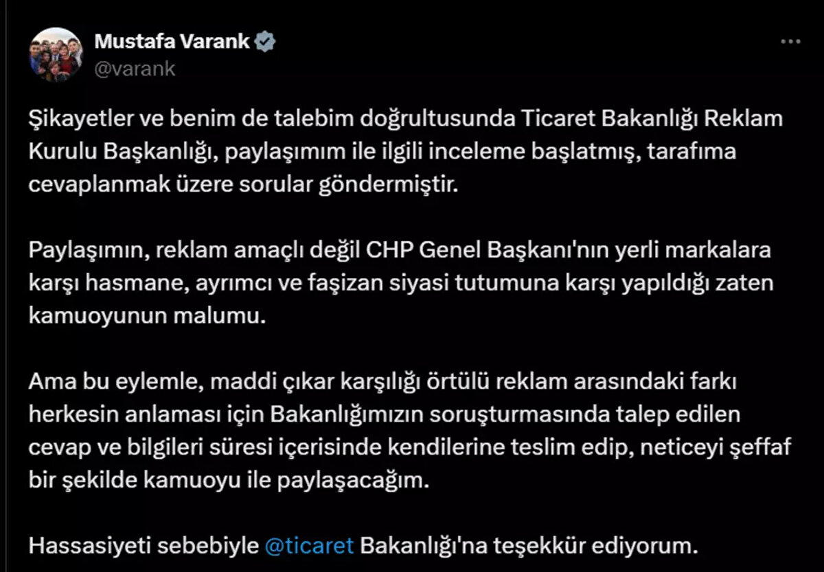 VARANK'TAN AÇIKLAMA GELDİ<br>Bu durumun ardından Milör olayı da Varank'ın olayıyla karşılaştırıldı ve tartışma çıktı. Varank hakkında soruşturma başlatıldığını açıkladı. Konuyla ilgili olarak Varank açıklamada bulundu.