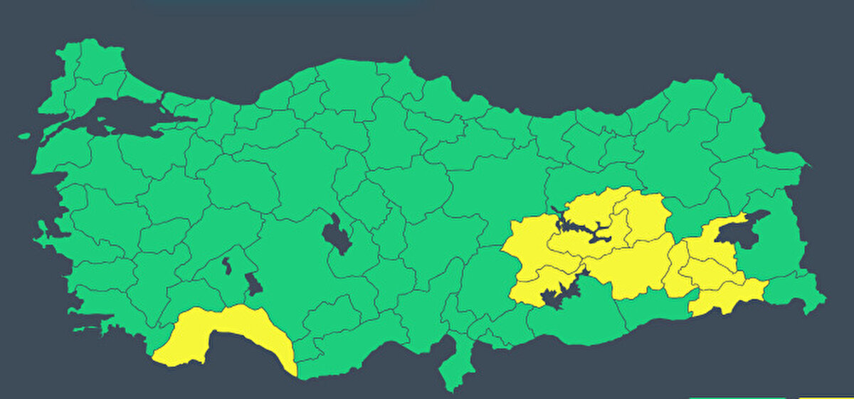 Sarı kod ile uyarı alan iller: