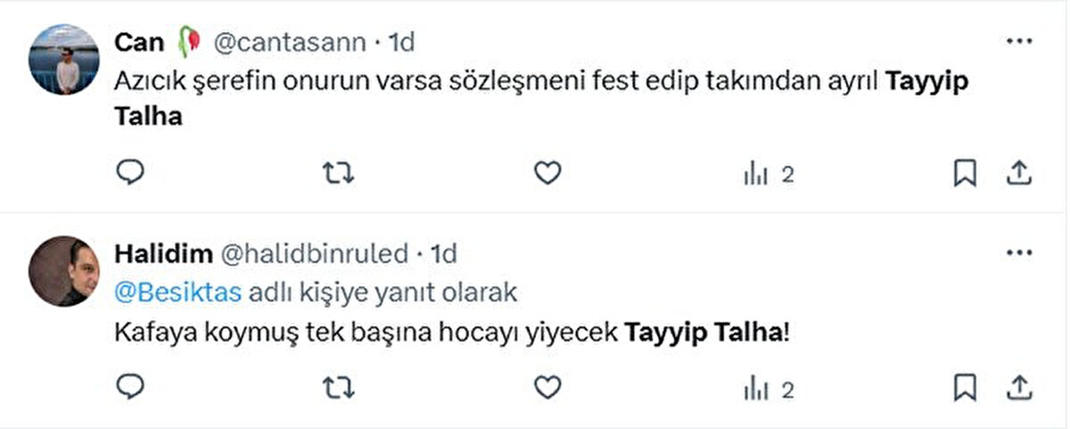İşte Beşiktaş taraftarlarının Tayyip Talha Sanuç'a gösterdiği tepkiler;<br>