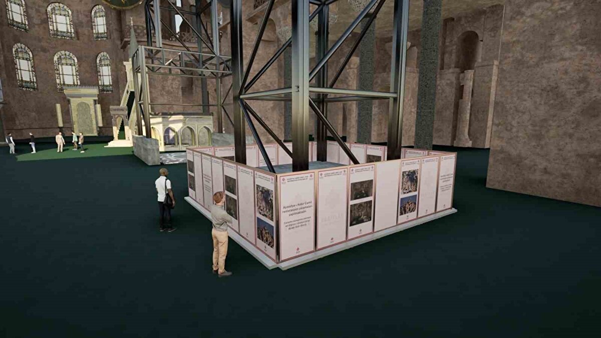 Bakan Ersoy, kubbenin iç yüzeyindeki mozaiklere zarar gelmemesi için çalışmaların dış yüzeyden yürütüleceğini belirterek, şöyle devam etti: