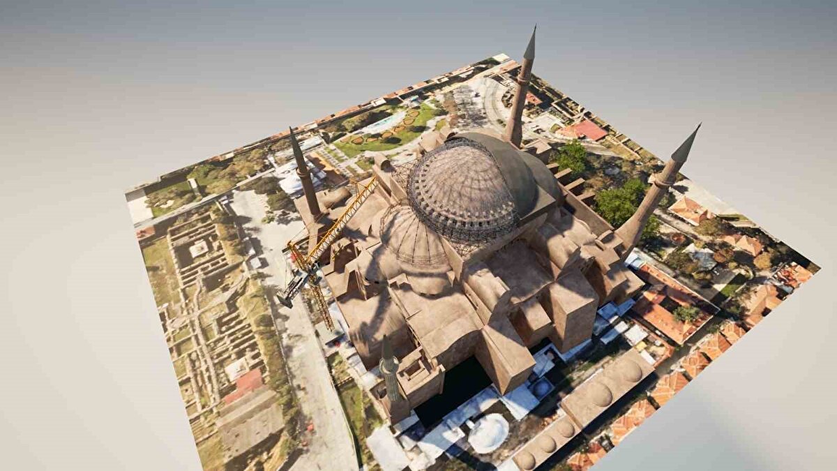 Yapının dijital ikizi oluşturuldu<br>Kültür ve Turizm Bakanlığından, Ayasofya-i Kebir Cami-i Şerifi'nin ana kubbesinin restorasyonuna ilişkin yapılan yazılı açıklamada da Danıştay 10. Dairesi'nin hükmü doğrultusunda, 10 Temmuz 2020 tarihli ve 31181 mükerrer sayılı Resmi Gazete'de yayımlanan 2729 sayılı Cumhurbaşkanlığı Kararı ile Ayasofya-i Kebir Cami-i Şerifi'nin yeniden ibadete açıldığı anımsatıldı.