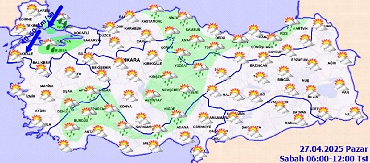 İL İL HAVA DURUMU<br><br>BALIKESİR °C, 21°C<br>Parçalı ve çok bulutlu<br><br>EDİRNE °C, 20°C<br>Parçalı ve çok bulutlu<br><br>İSTANBUL °C, 17°C<br>Parçalı ve çok bulutlu, ilk saatlerde sağanak yağışlı<br><br>KIRKLARELİ °C, 18°C<br>Parçalı ve çok bulutlu<br><br>A.KARAHİSAR °C, 17°C<br>Parçalı ve çok bulutlu, öğle saatlerinden sonra sağanak ve gök gürültülü sağanak yağışlı<br><br>DENİZLİ °C, 23°C<br>Parçalı ve çok bulutlu, sağanak ve yer yer gök gürültülü sağanak yağışlı geçeği tahmin ediliyor. Yağışların, yerel kuvvetli olması bekleniyor.<br><br>İZMİR °C, 24°C<br>Parçalı ve çok bulutlu, öğle saatlerinden sonra sağanak ve gök gürültülü sağanak yağışlı<br><br>MANİSA °C, 26°C<br>Parçalı ve çok bulutlu, öğle saatlerinden sonra sağanak ve gök gürültülü sağanak yağışlı<br><br>