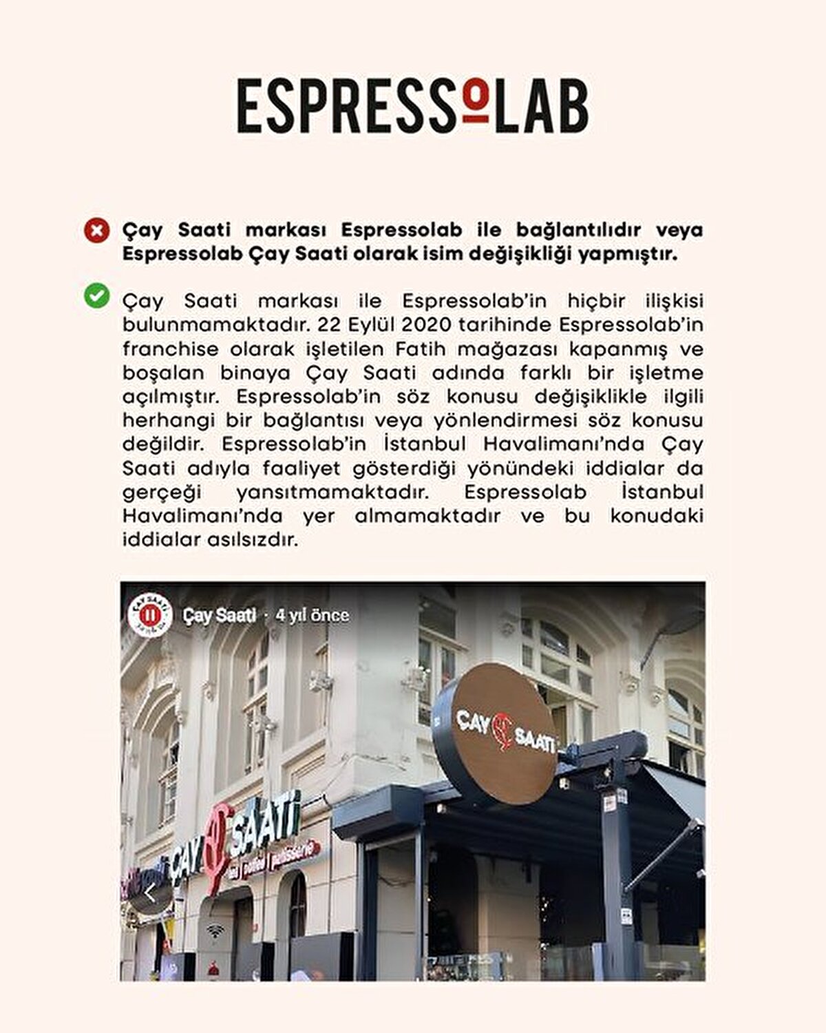 "8-Çay Saati markasının Espressolab ile bağlantılı olduğu veya Espressolab’in Çay Saati olarak isim değişikliği yaptığı iddiası"