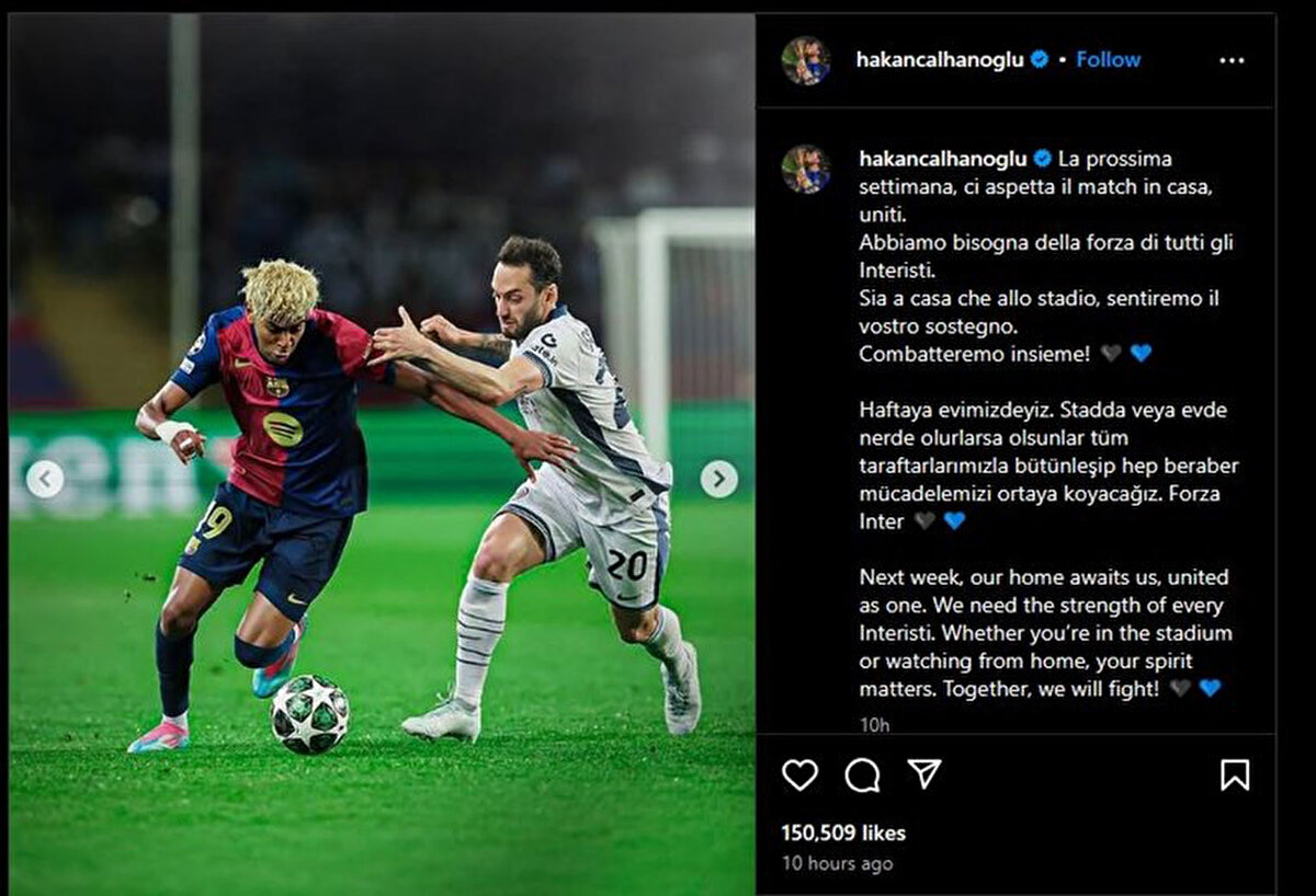 İşte Hakan Çalhanoğlu'nun paylaşımı<br>