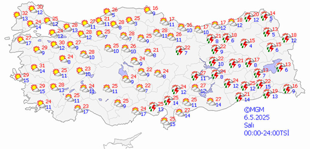 Doğuda devam eden yağışların, batıda kendini parçalı bulutlugüneşli havaya bırakması bekleniyor.