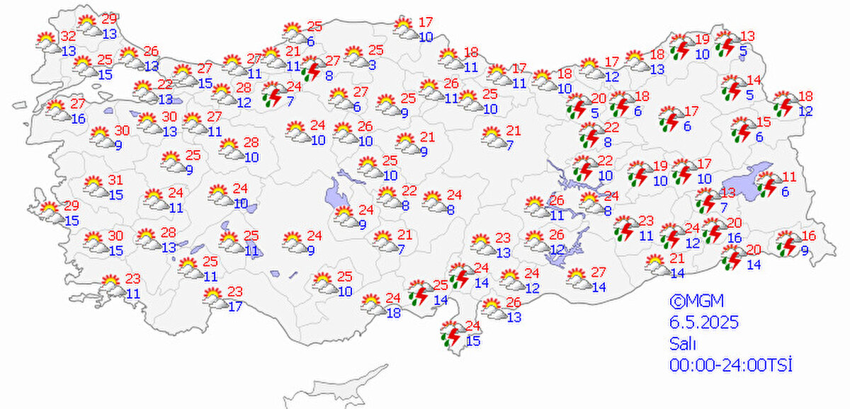 Önümüzdeki hafta ortasına kadar sıcaklıklar Ankara'da 26, İstanbul'da 27, İzmir'de 29, Antalya'da 23, Adana'da 27, Samsun'da 24, Diyarbakır'da 27, Erzurum'da 18, Trabzon'da 20 dereceye kadar yükselecek. hafta sonu<br>ntv<br>
