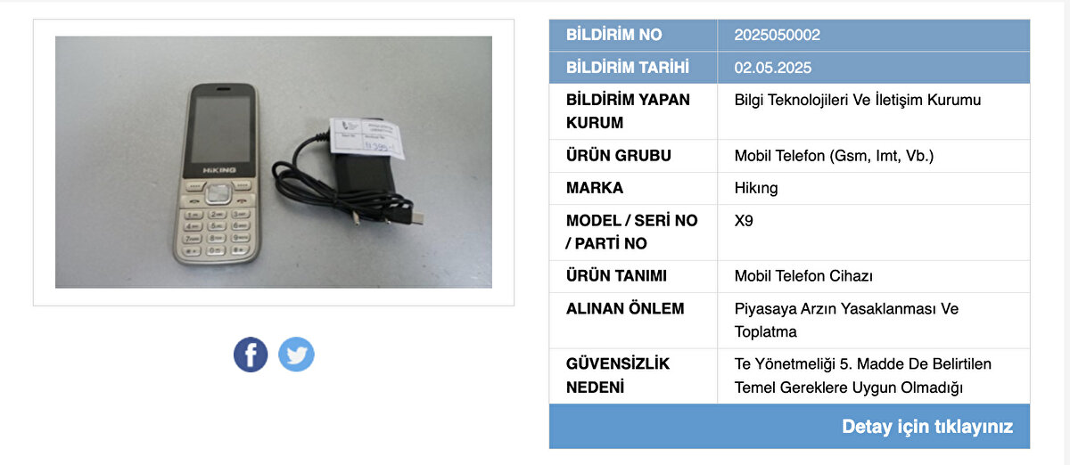 Reeder’ın modeli de yasaklandı<br><br>2011’den bu yana cep telefonu üreten Türk markası Reeder da denetimlerden nasibini aldı. Özellikle “1 alana 1 bedava” kampanyalarıyla bilinen markanın S19 Max Pro S Zoom modeli, güvenlik kriterlerini karşılamadığı gerekçesiyle yasaklandı.