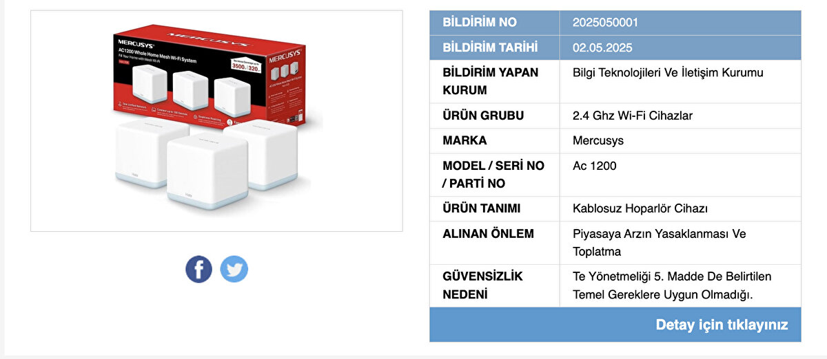 Elektronik ürünler mercek altında<br><br>Daha önce oda kokuları ve spor ürünlerinin yer aldığı GÜBİS listesine, bu kez tuşlu ve dokunmatik telefonlar ile hoparlör cihazları eklendi. Mercusys markasına ait bir ses bombası modeli, “Telsiz Ekipman Yönetmeliği 5. Maddeye uygun olmaması” nedeniyle piyasadan çekilecek.