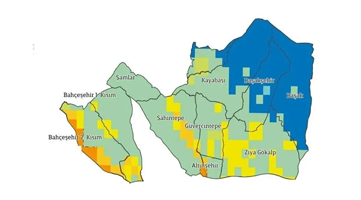 BAŞAKŞEHİR<br><br>Başakşehir’deki binaların %62’si hasar görmeyecek, %24’ü hafif, %11.5’i orta, %2’si ağır, %0.5’i çok ağır hasar görecek. Binaların %14’ü, yani yaklaşık 3 bin 700 bina orta ve üstü seviyede hasar görecek, 22 bin 100 bina ise ya hafif hasar alacak ya da hiç hasar görmeyecek. Yaklaşık 40 bin kişi de acil barınma ihtiyacı yaşayacak.