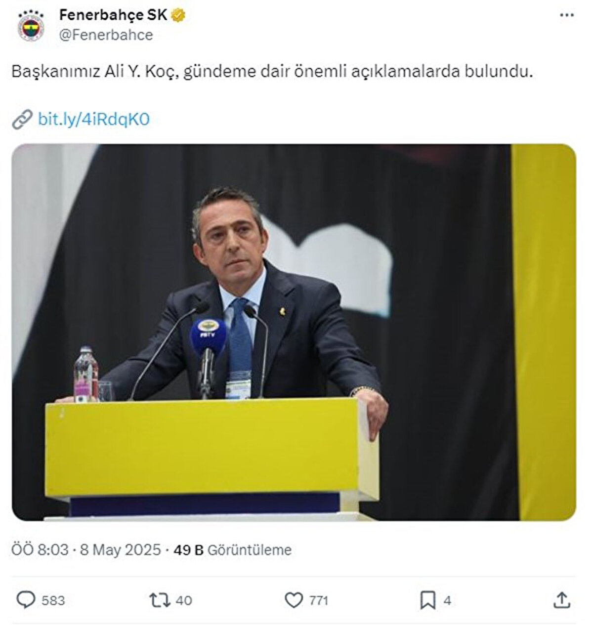 İşte Fenerbahçe'nin paylaşımı<br>