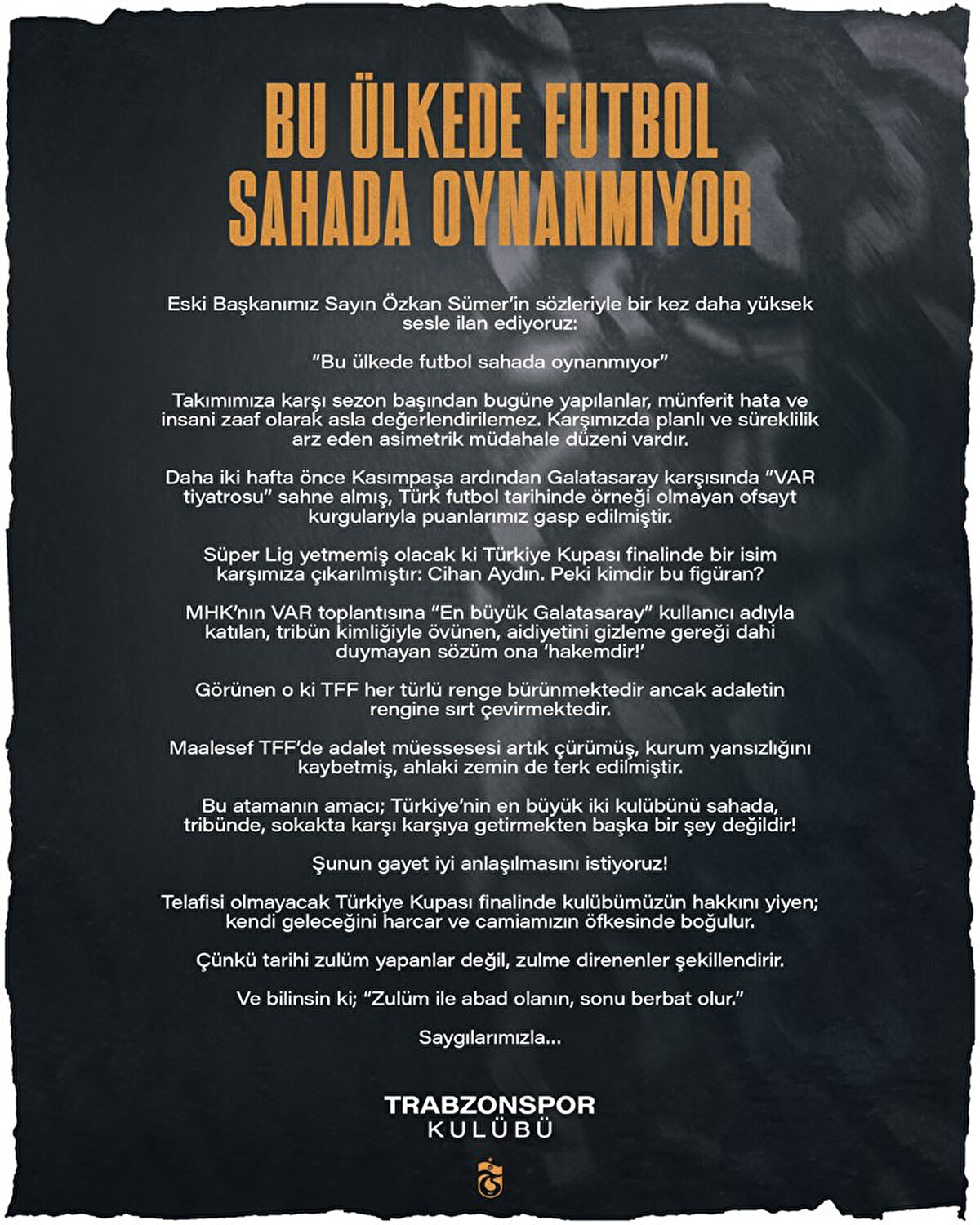 İşte Trabzonspor'un paylaşımı<br>