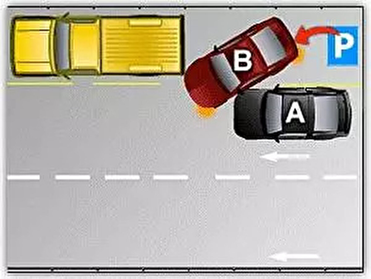 DURUM 25<br><br>B aracı, bir İz veya mülkten çıkarken karayolundaki A aracının geçişini beklemediği için %100 (K. Y. T .K.57 ve Yön: 109 c—6) kusurludur. A aracında kusur bulunmamaktadır.<br><br> <br><br>ARAÇ<br><br>KUSUR(%)<br><br>A - 0<br><br>B - 100