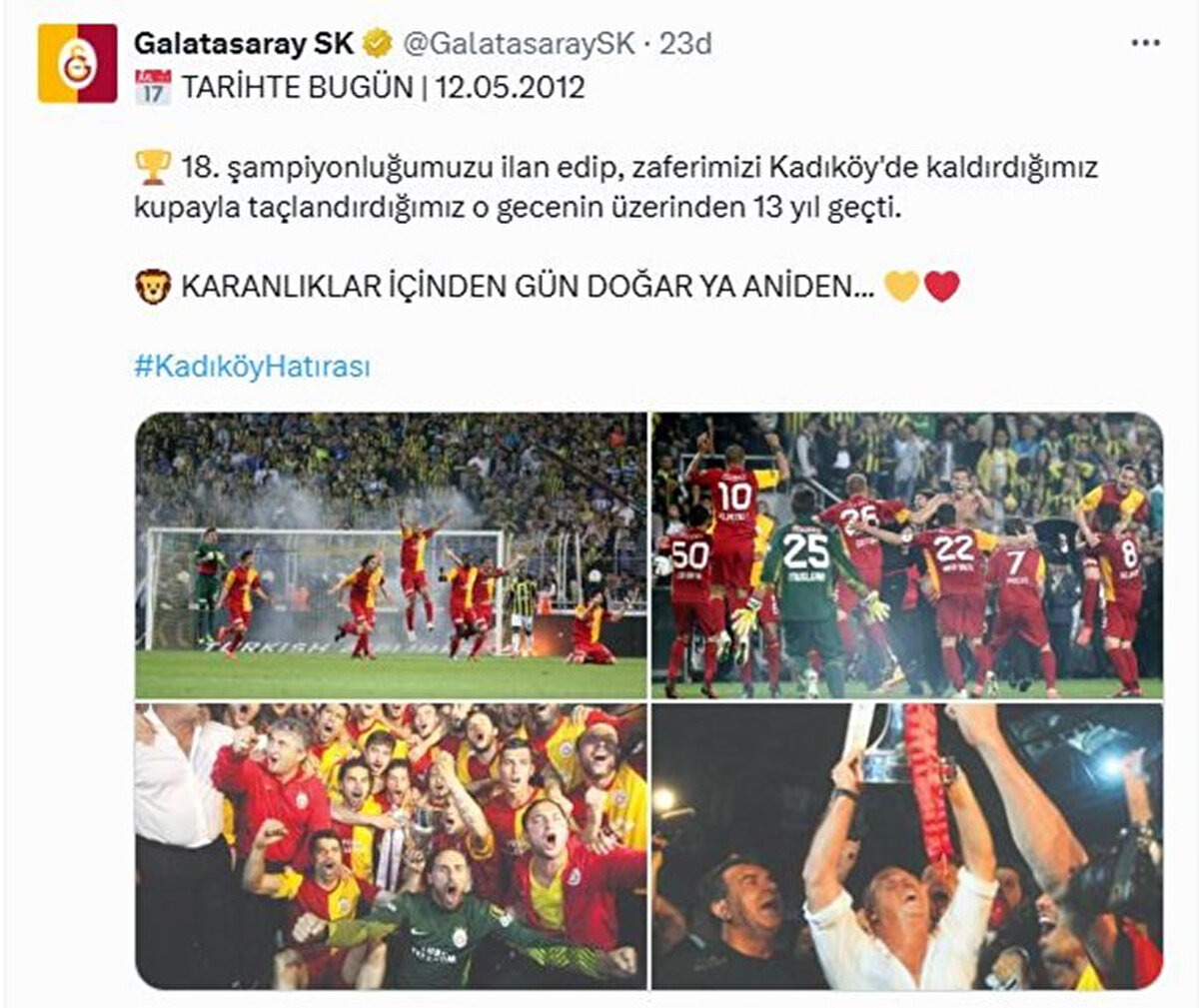 Sarı-kırmızılılar 18. şampiyonluğu ilan ettikleri günü imalı bir şekilde paylaştı. <br>