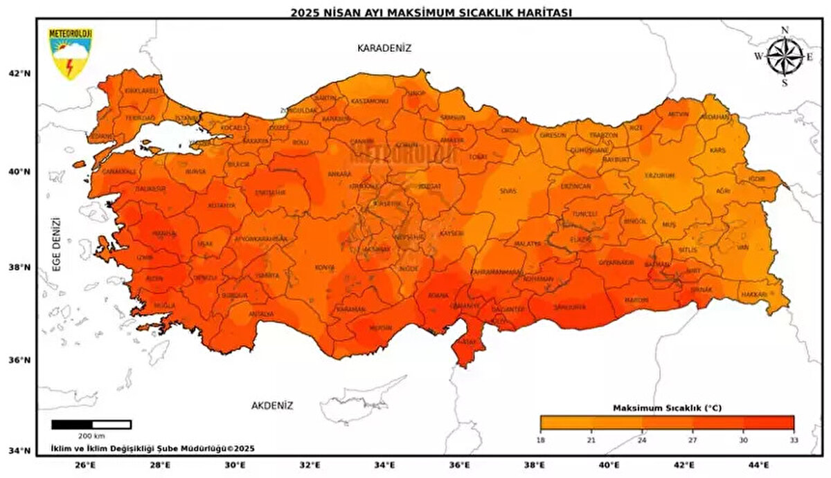 Meteoroloji Genel Müdürlüğü'nün nisan ayı sıcaklık ve yağış raporlarına göre, son yıllarda yağışlarda düşüş, sıcaklıklarda artış sorunu, bu nisan ayında normalleri seviyesinde yaşandı. Rapora göre 2025 yılı Nisan ayında ortalama sıcaklıklar Zonguldak, İnebolu, Cide, Kızılcahamam, Kumköy, Sarıyer çevrelerinde mevsim normallerinin altında gerçekleşti. Kale-Demre, Van, Şırnak, Cizre, Ceylanpınar çevrelerinde mevsim normallerinin üzerinde yaşanırken, yurdun diğer kesimlerinde mevsim normallerinde görüldü.