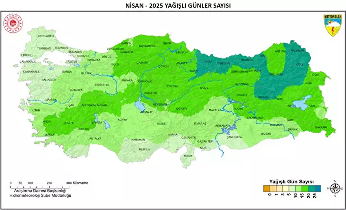 9 ilde son yılların en yüksek yağışları<br><br>İl geneli yağışlarda en fazla yağış 140,9 kg ile Hakkari'de yaşandı. Normaline göre en fazla artış ise 135 kg ile Burdur'da kaydedildi. Nisan ayında en az yağışı 27,6 kg ile Karaman ve Şanlıurfa aldı. Normaline göre en fazla azalma ise yüzde 49 ile Hatay'da gerçekleşti. Burdur ve Isparta'da son 65, Aydın, Denizli ve Muğla'da son 28, Afyonkarahisar ve Uşak'ta son 22, Ankara ve Eskişehir'de son 20 yılın en yüksek nisan ayı yağışı kaydedildi.