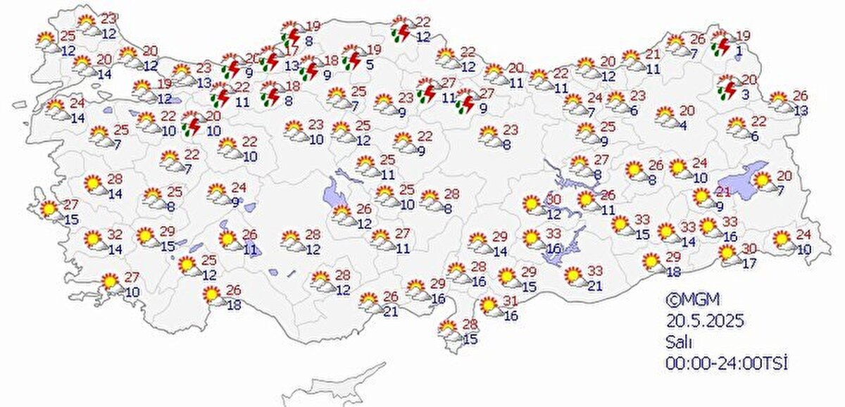 Parçalı ve az bulutlu geçeceği tahmin ediliyor.<br><br>BALIKESİR °C, 26°C<br><br>Parçalı ve az bulutlu<br><br>EDİRNE °C, 25°C<br><br>Parçalı ve az bulutlu<br><br>İSTANBUL °C, 21°C<br><br>Parçalı ve az bulutlu<br><br>KIRKLARELİ °C, 23°C<br><br>Parçalı ve az bulutlu<br><br>EGE<br><br>Parçalı ve az bulutlu geçeceği tahmin ediliyor.<br><br>AFYONKARAHİSAR °C, 24°C<br><br>Parçalı ve az bulutlu<br><br>DENİZLİ °C, 29°C<br><br>Parçalı ve az bulutlu<br><br>İZMİR °C, 26°C<br><br>Parçalı ve az bulutlu<br><br>MUĞLA °C, 26°C<br><br>Parçalı ve az bulutlu<br><br>AKDENİZ<br><br>Parçalı ve az bulutlu geçeceği tahmin ediliyor.<br><br>ADANA °C, 29°C<br><br>Parçalı ve az bulutlu<br><br>ANTALYA °C, 29°C<br><br>Parçalı ve az bulutlu<br><br>HATAY °C, 27°C<br><br>Parçalı ve az bulutlu<br><br>ISPARTA °C, 26°C<br><br>Parçalı ve az bulutlu<br><br>İÇ ANADOLU<br><br>Parçalı ve az bulutlu geçeceği tahmin ediliyor.<br><br>ANKARA °C, 22°C<br><br>Parçalı ve az bulutlu<br><br>ESKİŞEHİR °C, 25°C<br><br>Parçalı ve az bulutlu<br><br>KONYA °C, 26°C<br><br>Parçalı ve az bulutlu<br><br>NEVŞEHİR °C, 22°C<br><br>Parçalı ve az bulutlu