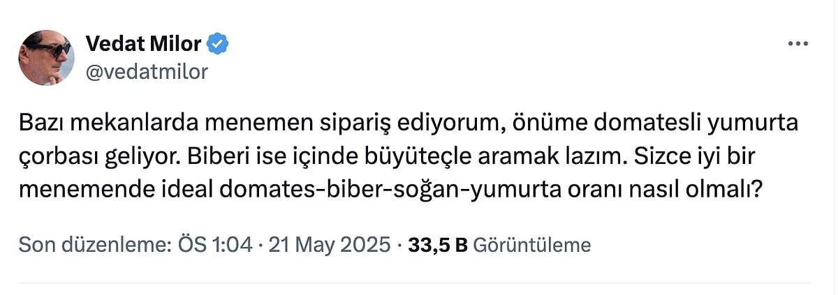 Milor'un sorusu şöyleydi 