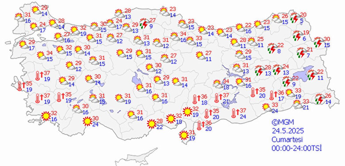 24 Mayıs Cumartesi ülke genelinde hava