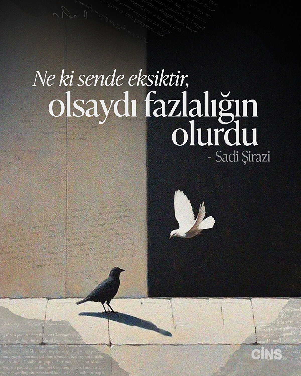 Ne ki sende eksiktir, olsaydı fazlalığın olurdu<br>Sadi Şirazi