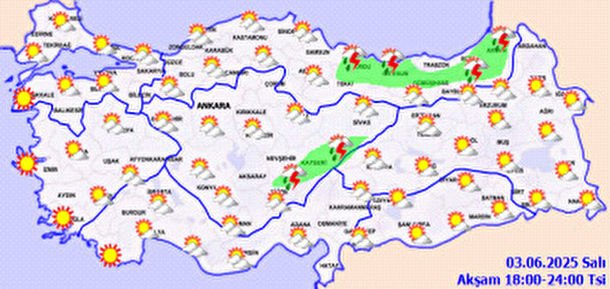 Kuvvetli yağış bekleniyor: 4 il için sarı kodlu uyarı<br><br>Meteoroloji Genel Müdürlüğü yağışların; Samsun’un doğusu, Ordu, Giresun, Trabzon ve Rize çevrelerinde yerel kuvvetli olması beklendiğinden yaşanabilecek olumsuzluklara karşı dikkatli ve tedbirli olunması konusunda uyarıda bulundu. 