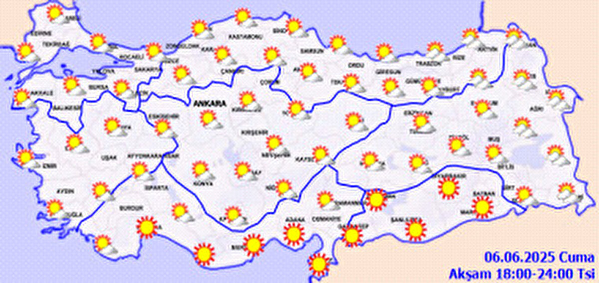 6 Haziran 2025 illerde hava durumu
