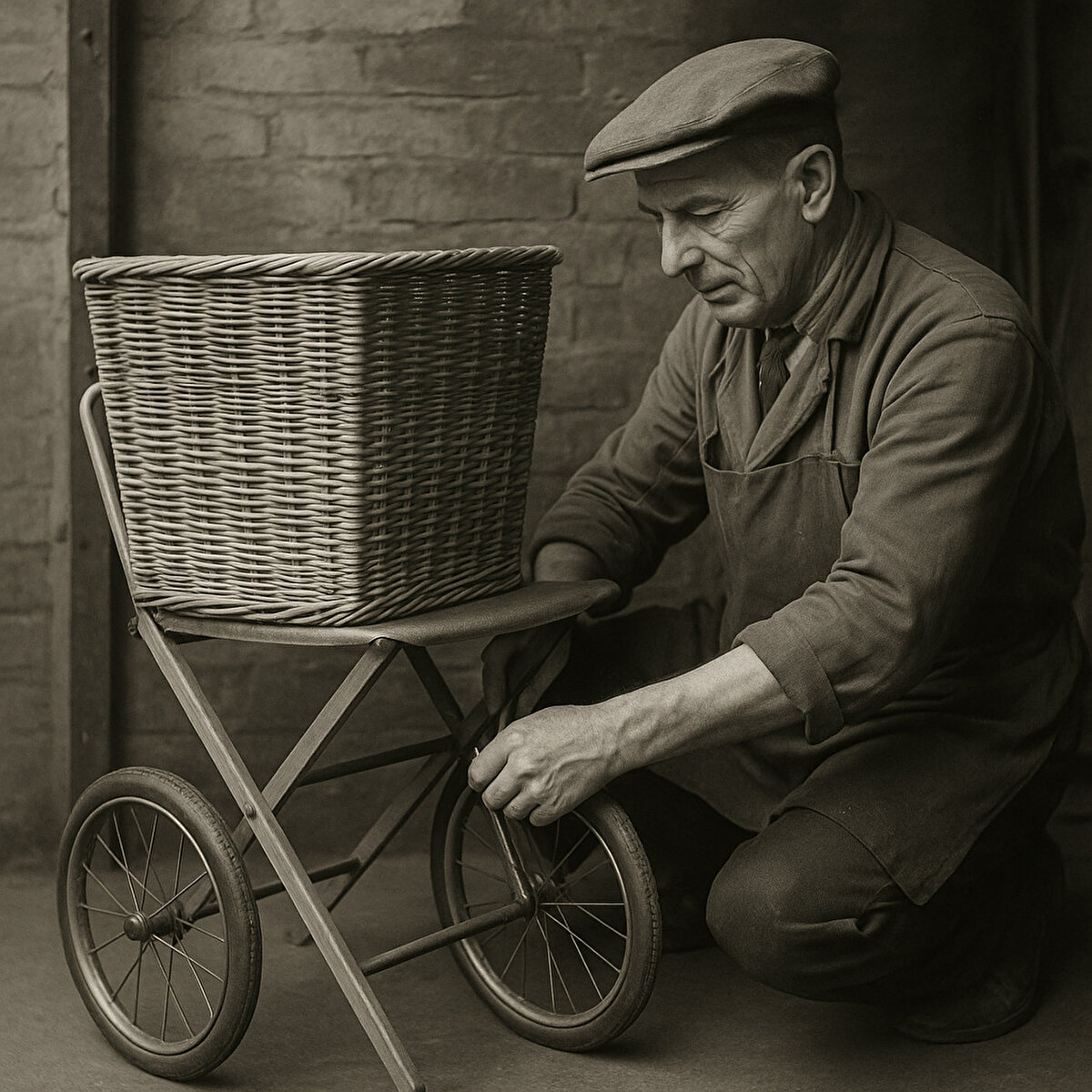 Ancak 1936'da asıl çözümü bir marangoz atölyesinde çalışırken buldu: Tekerlekli araba fikri. Bir tamircinin yardımıyla katlanır bir sandalyeye tekerlekler taktı ve üstüne bir sepet koydu.