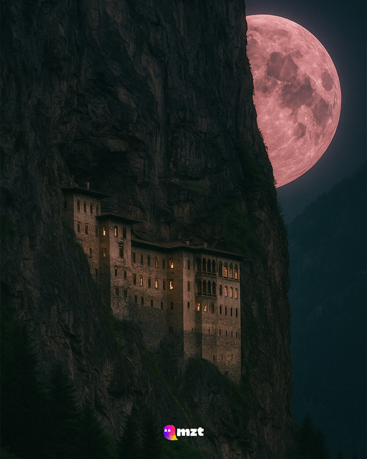 Ayın pembe renkte gözüktüğü Çilek Dolunayı