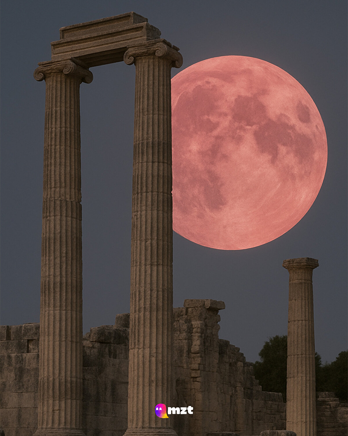 Ayın pembe renkte gözüktüğü Çilek Dolunayı