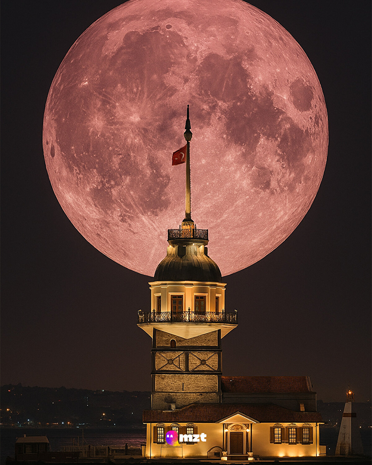 Ayın pembe renkte gözüktüğü Çilek Dolunayı