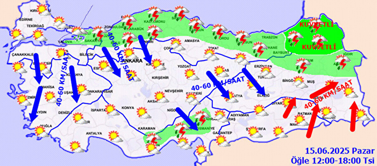 Yağış beklenen bölgeler<br><br>Meteoroloji verilerine göre ülkemizin kuzey kesimleri parçalı ve yer yer çok bulutlu olacak. Marmara’nın kuzeydoğusu, Batı Karadeniz, Orta Karadeniz kıyıları, Doğu Karadeniz, Doğu Anadolu’nun kuzeydoğusu ile Doğu Akdeniz’in iç kesimlerinde sağanak ve gök gürültülü sağanak yağışlar görülecek.<br>Özellikle Rize, Artvin, Ardahan ve Kars çevrelerinde yağışların yerel olarak kuvvetli olması bekleniyor.