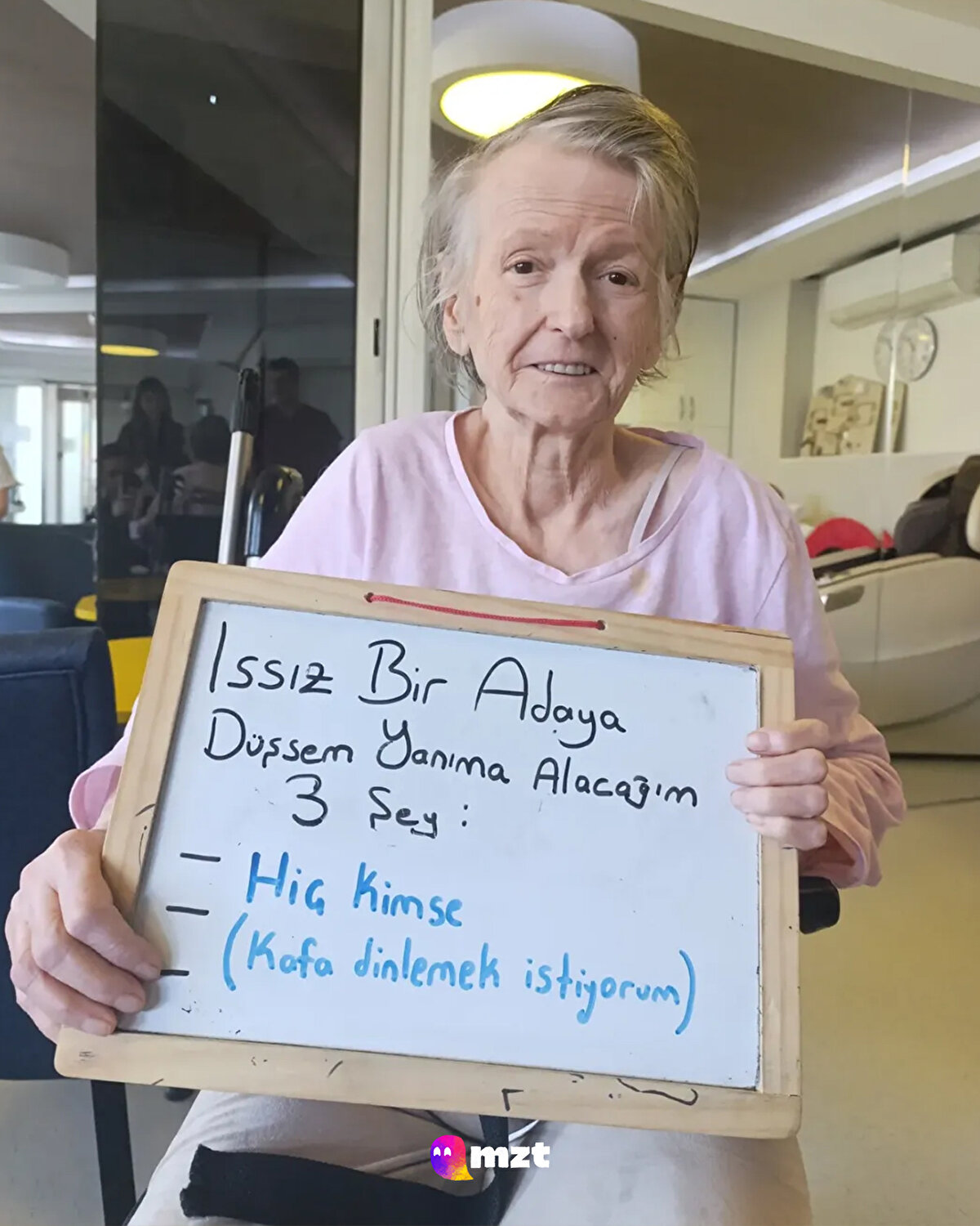 Fizyoterapi merkezindeki yaşlıların "ıssız bir adaya düşseniz yanınıza ne alırdınız?" sorusuna verdikleri cevaplar