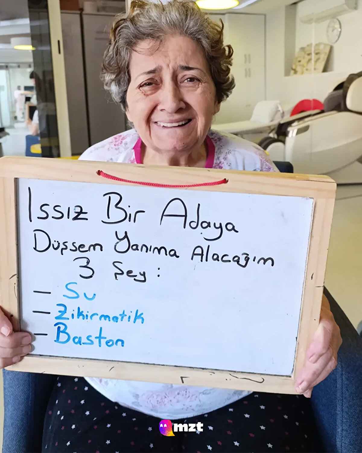 Fizyoterapi merkezindeki yaşlıların "ıssız bir adaya düşseniz yanınıza ne alırdınız?" sorusuna verdikleri cevaplar