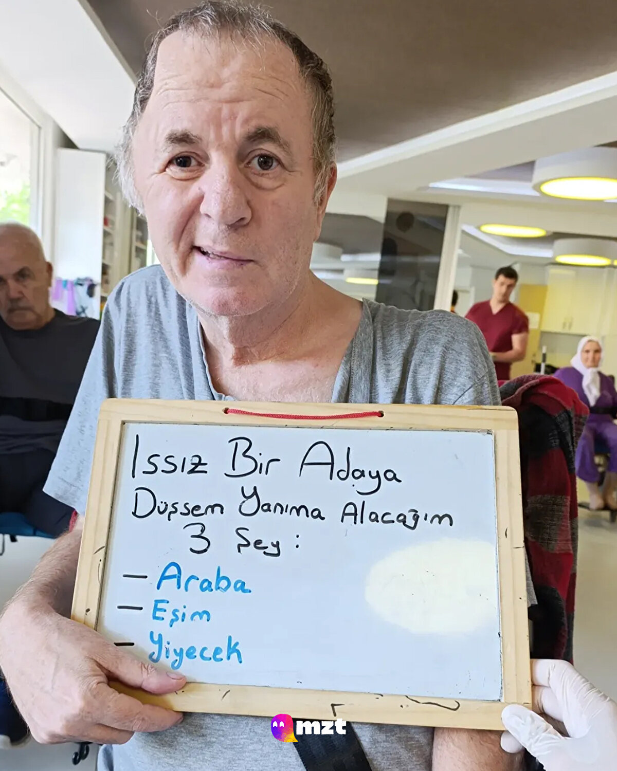 Fizyoterapi merkezindeki yaşlıların "ıssız bir adaya düşseniz yanınıza ne alırdınız?" sorusuna verdikleri cevaplar