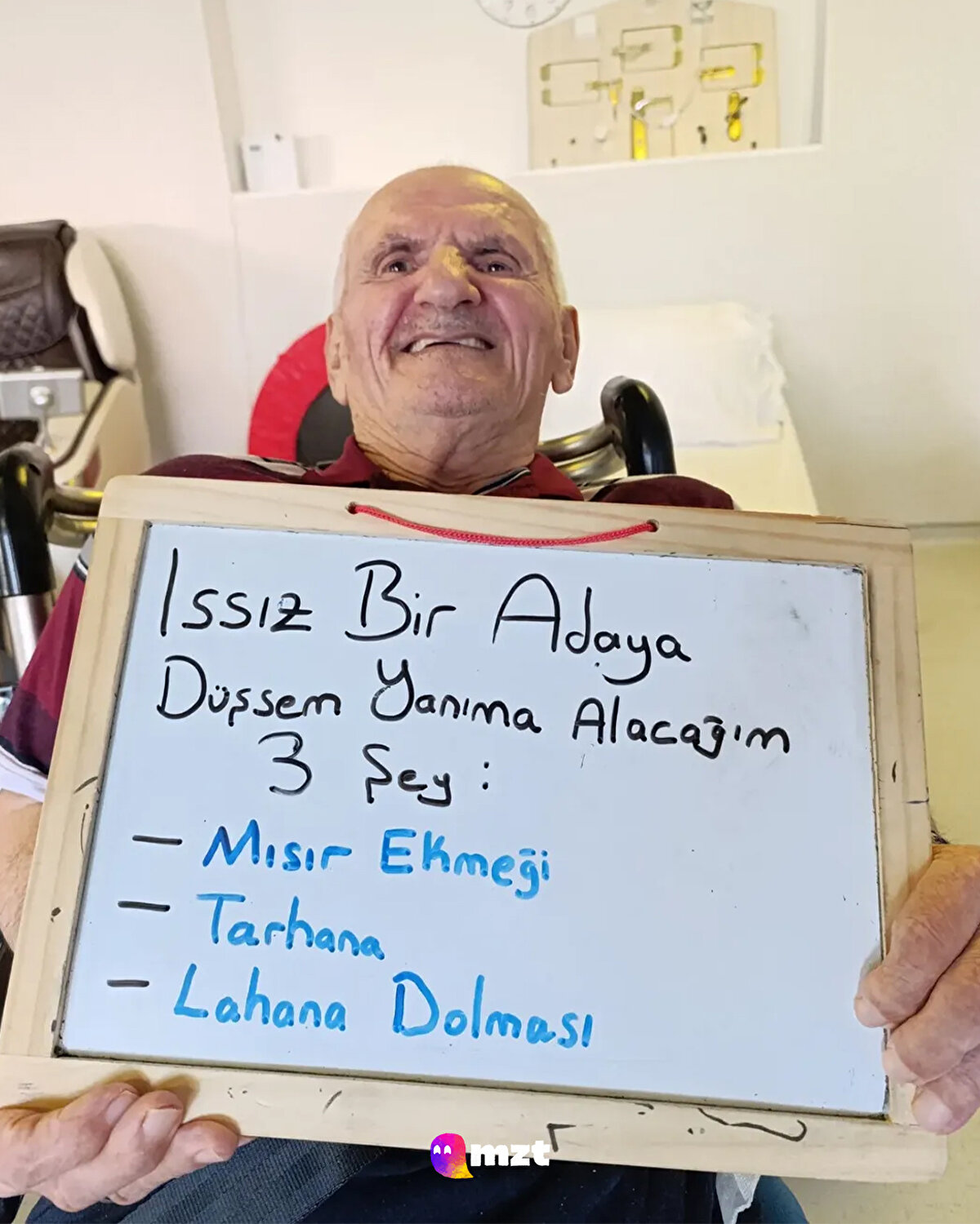 Fizyoterapi merkezindeki yaşlıların "ıssız bir adaya düşseniz yanınıza ne alırdınız?" sorusuna verdikleri cevaplar