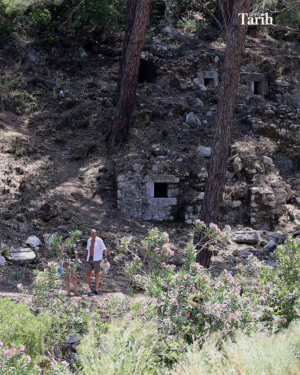 Kentin ortasından geçen derenin güney yamacındaki yoğun çam ve defne ağaçları nedeniyle bugüne kadar erişilemeyen mezar yapılarını, bitki temizliği sonrası gün yüzüne çıkardıklarını anlatan Öztaşkın, ilk kez mezar alanının hem karşı yamaçtan izlenebilir hale geldiğini hem de düzenlenen patikalarla ziyaretçilerin ulaşımına açıldığını vurguladı.