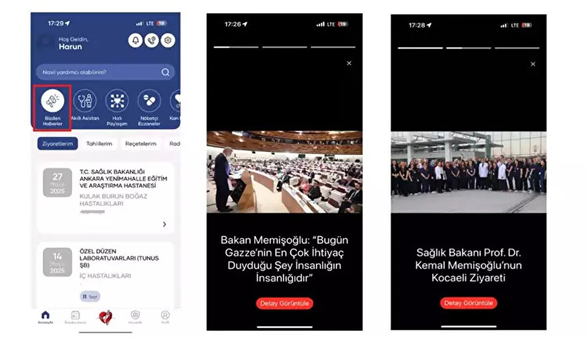 e-Nabız'a artık mobil üzerinden 'Biyometrik Giriş' yöntemi aracılığıyla parmak izi veya yüz tanıma seçenekleri kullanılarak giriş yapılacak. 'Reçetelerim' alanındaki karekod aracılığıyla TC Kimlik Numarası ve reçete için çıkan kodun eczacıyla paylaşılması ile eczanelerden ilaç satın alınabilecek, geçmişte randevu alınan hekimden ilave bilgi girişi olmadan tekrar randevu alınabilecek.