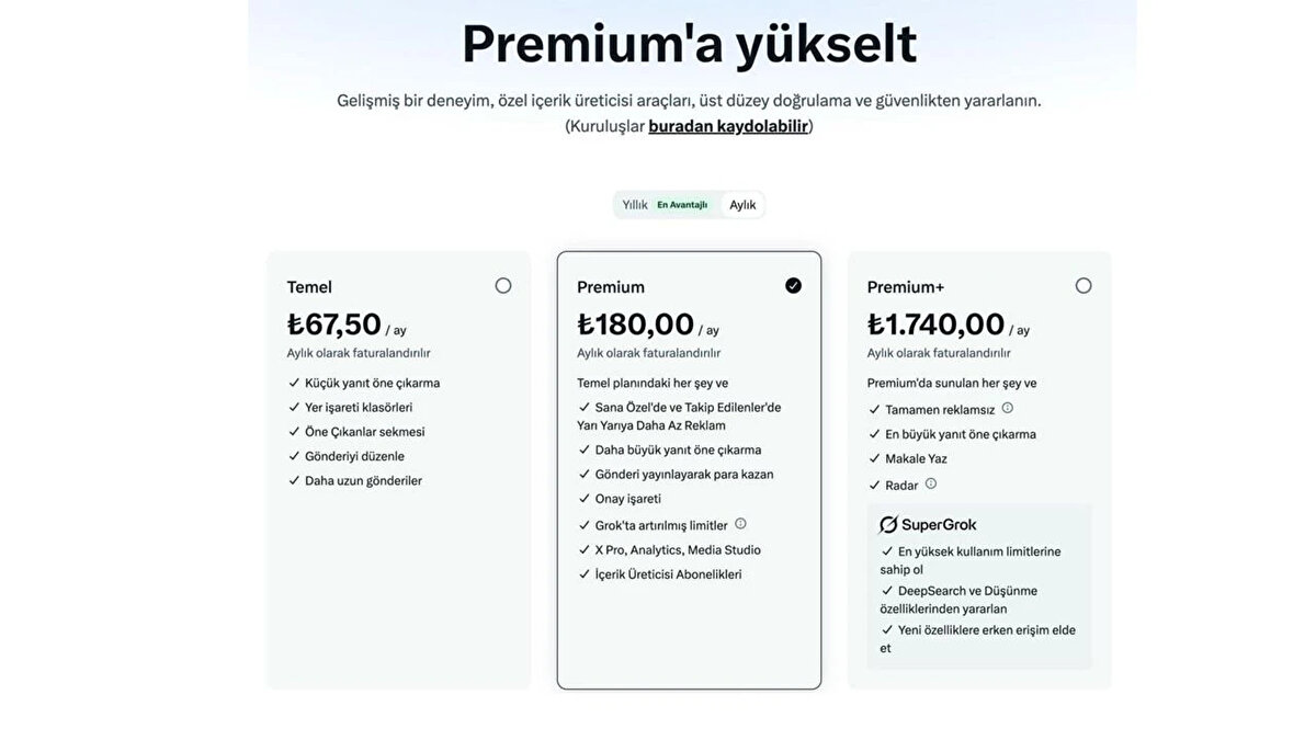 <br><br>Türkiye’de 150 TL başlangıç fiyatı bulunan X Premium paketi, zam sonrası aylık 180 TL’ye sunuluyor. Bu fiyatın içinde yüzde 20 oranında KDV de yer alıyor. <br>