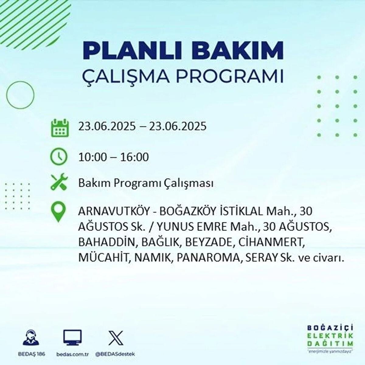 İşte planlı bakım çalışma programı kapsamında elektrik kesintisi yaşanacak ilçeler:
