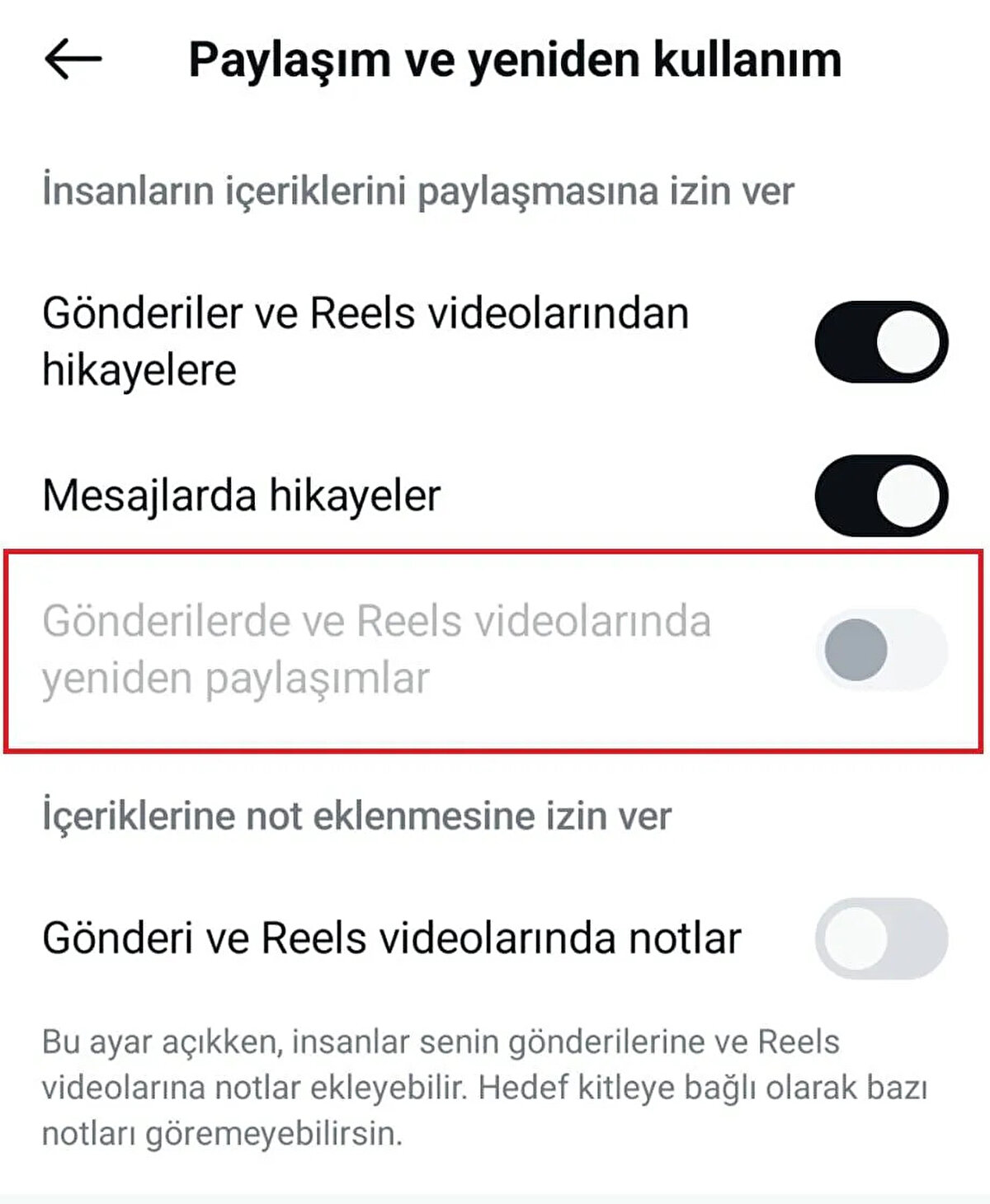 Instagram repost özelliği nasıl açılır?<br><br>Instagram’da repost özelliğini aktif hale getirmek oldukça basit:<br><br>Instagram uygulamasını açın ve profilinize gidin.<br><br>Sağ üstte yer alan üç çizgiye (menü) dokunun ve “Ayarlar ve gizlilik” sekmesine girin.<br><br>“Başkalarının seninle etkileşimleri” başlığı altındaki “Paylaşım ve yeniden kullanım” seçeneğine tıklayın.<br><br>“İnsanların içeriklerini paylaşmasına izin ver” seçeneği altından “Gönderilerde ve reels videolarında yeniden paylaşımlar” seçeneğini açın.<br><br>Bu adımları uyguladığınızda, başkaları artık gönderilerinizi veya reels videolarınızı kendi profillerinde paylaşabilir.