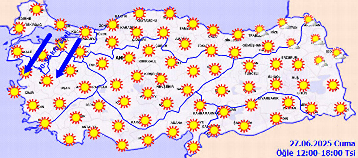 Genellikle kuzey yönlerden hafif, ara sıra orta kuvvette, Marmara’nın güneybatısında kuvvetli olarak (30-50 kmsaat) esmesi bekleniyor.
