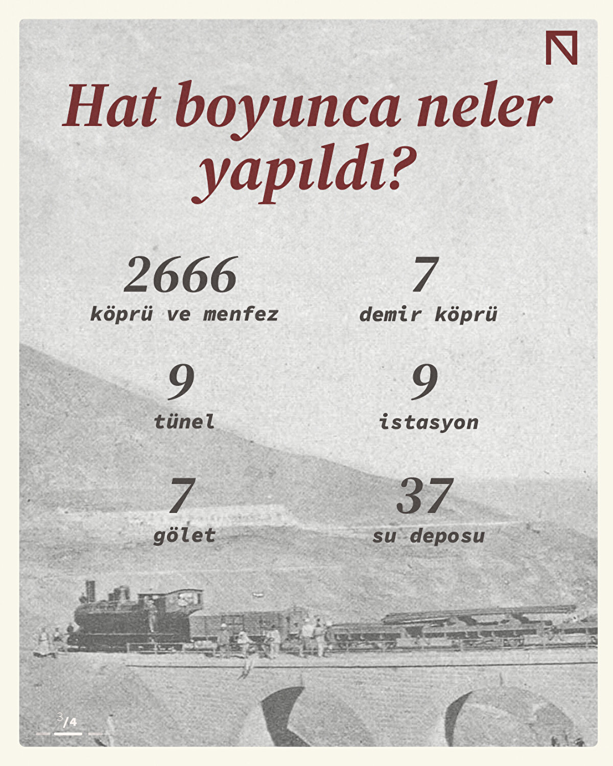 Hat boyunca neler yapıldı?

- 2666 köprü ve menfez
- 7 demir köprü
- 9 tünel
- 9 istasyon
- 7 gölet 
- 37 su deposu