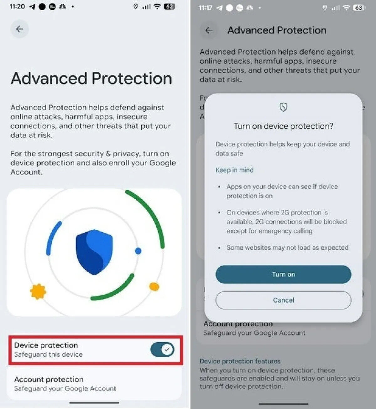 Telefonunuzda 2G bağlantısı nasıl kapatılır?<br><br>Google, kullanıcıların güvenliğini sağlamak adına, Android 16 işletim sistemi yüklü cihazlarda bu işlemin kolayca yapılabileceğini belirtti. 2G bağlantısını devre dışı bırakmak için şu adımları izleyebilirsiniz:<br><br>Ayarlar menüsüne girin.<br><br>Güvenlik ve gizlilik bölümüne tıklayın.<br><br>Gelişmiş koruma sekmesinden 2G ağ desteğini devre dışı bırakın.