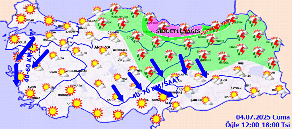 Hangi bölgelerde yağmur bekleniyor?<br><br>Ülkemizin kuzey, iç ve doğu kesimlerinin parçalı ve yer yer çok bulutlu olması beklenirken; İç Anadolu’nun kuzeydoğusu, Orta ve Doğu Karadeniz, Doğu Anadolu’nun kuzeyi ile Kastamonu, Karabük ve Sinop çevrelerinde yerel sağanak ve gök gürültülü sağanak yağışlar etkili olacak. Diğer bölgelerde ise az bulutlu ve açık bir hava öngörülüyor.